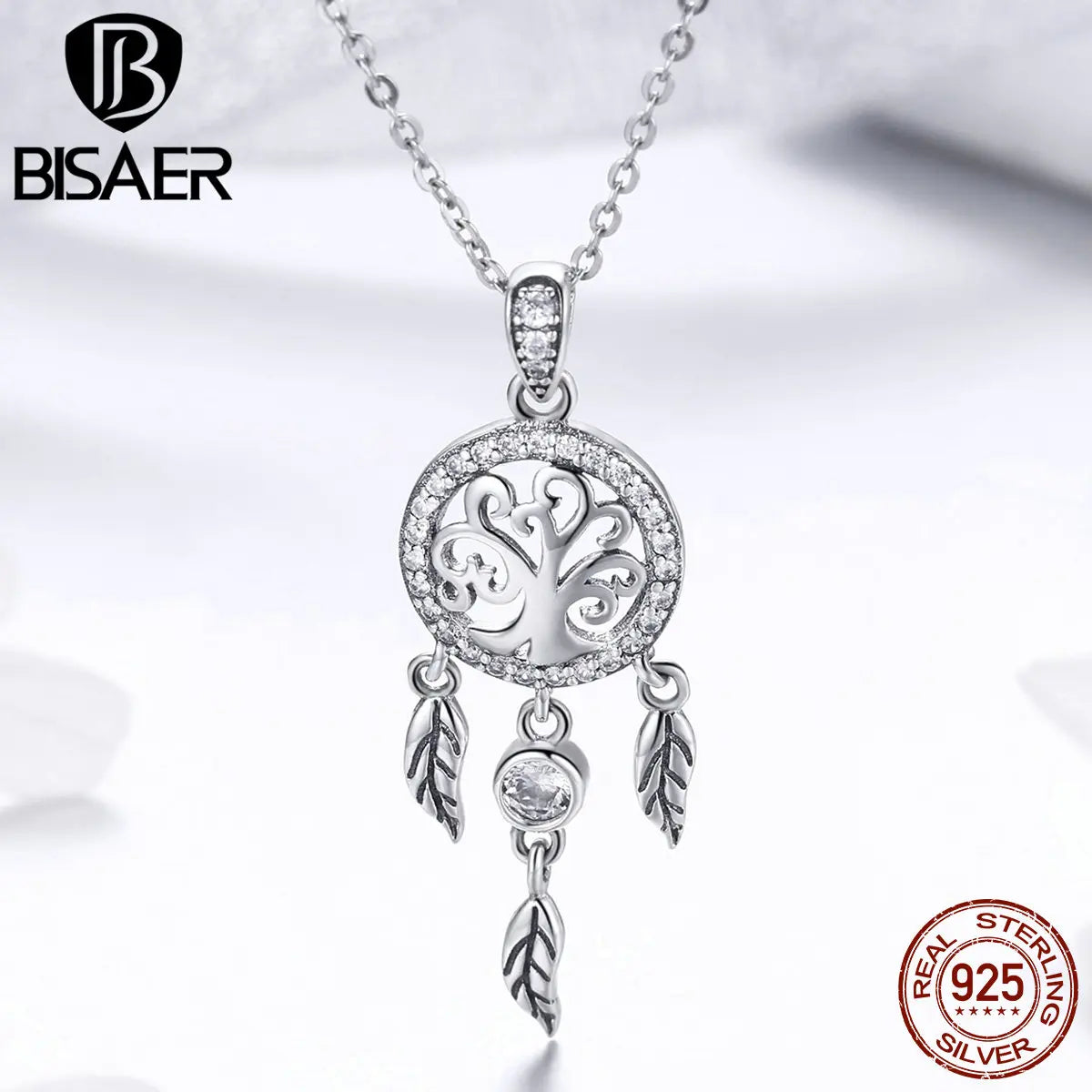BISAER Vintage 925 Silver Dream Catcher Necklace and Earring Set