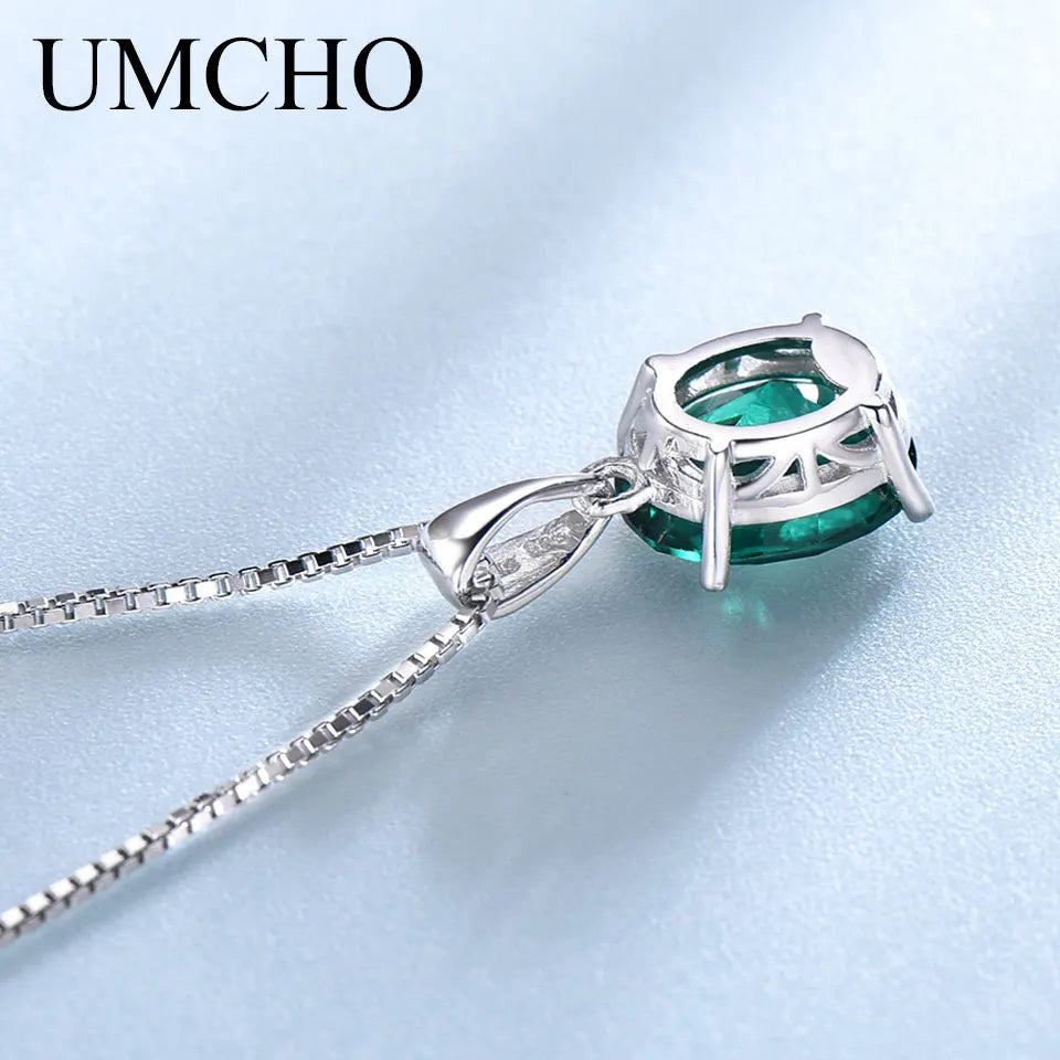 UMCHO Oval Cut Green Emerald Engagement Pendants Necklaces for Women Halo May Birthstone Jewelry Dainty Bridal Wedding Pendant