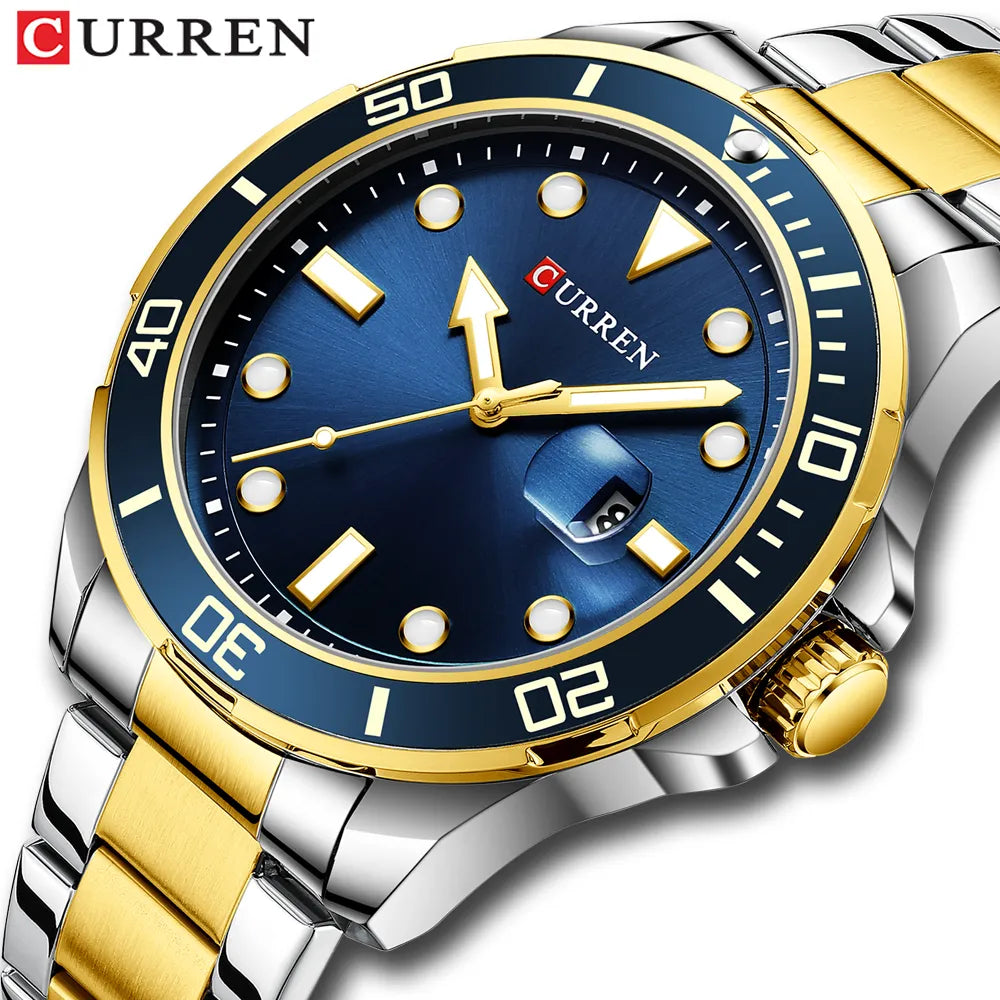 CURREN Men's Quartz Watch with Stainless Steel Band - 8388