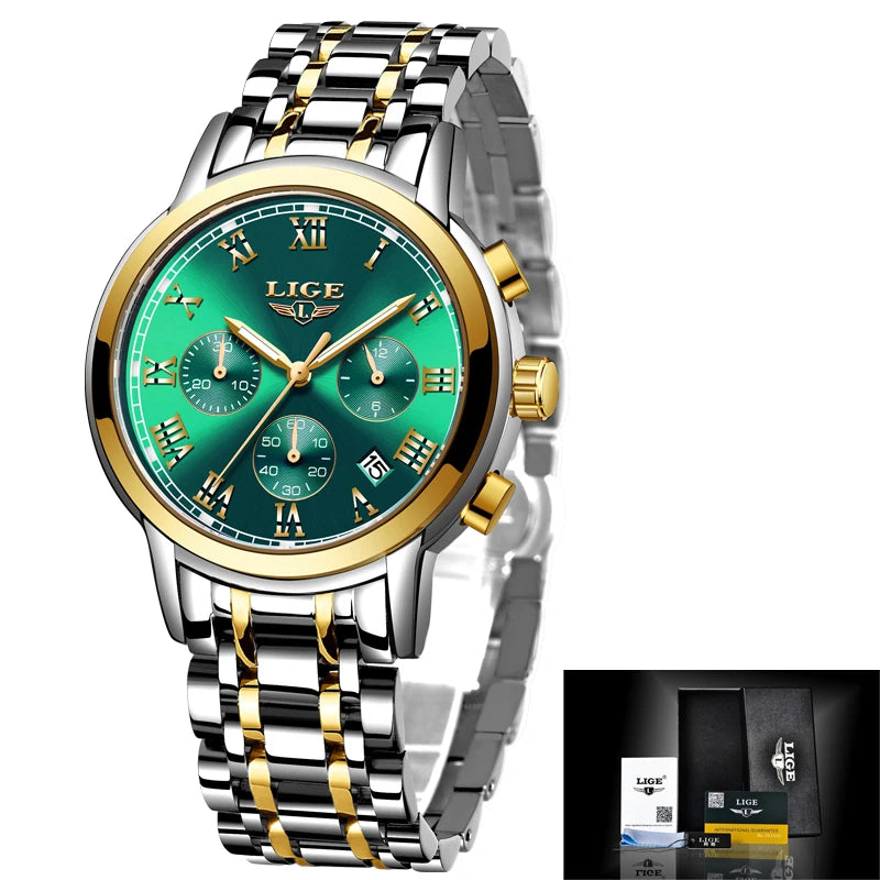 LIGE Rose Gold Watches for Women: Quartz Wristwatch with Waterproof Bracelet Design