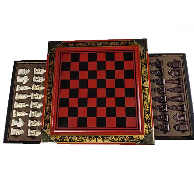 Classic Chinese Terracotta Warriors Retro Chess Wooden Chessboard Carving Teenager Adult Board Game Puzzle Birthday Gift