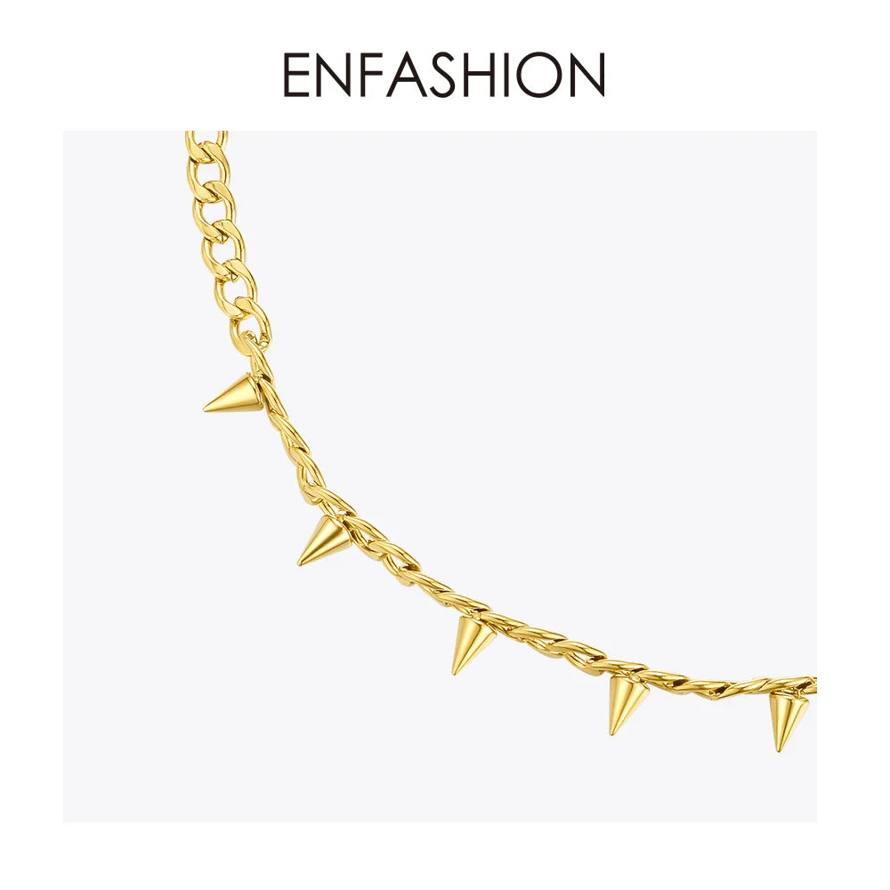 ENFASHION Gold Punk Spikes Pendant Necklace, Stainless Steel P3091