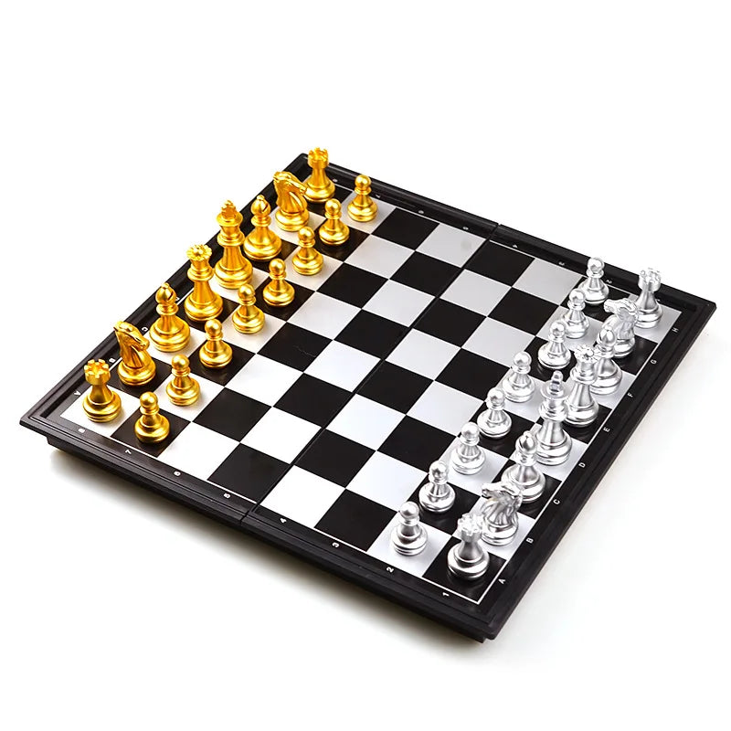 Medieval Folding Classic Chess Set With Chessboard 32 Pieces Gold Silver Magnetic Chess Portable Travel Games For Adults Kid Toy