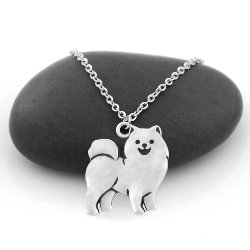 10 Vintage Samoyed & Alaskan Malamute Dog Pendant Necklaces with Stainless Steel Chain