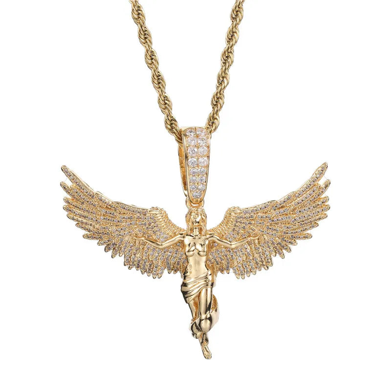 Hip Hop Iced Out Cubic Zirconia Angel Wings Necklace