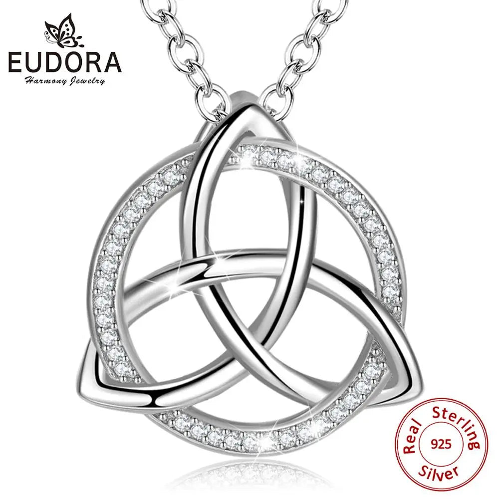 EUDORA 925 Silver Celtic Trinity Knot Pendant Necklace D202