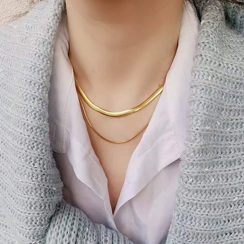 Titanium With 18K Gold  Snake Chains Choker Necklaces  Women  Jewelry Punk Party Designer Club Ins Rare Japan Korean Trendy