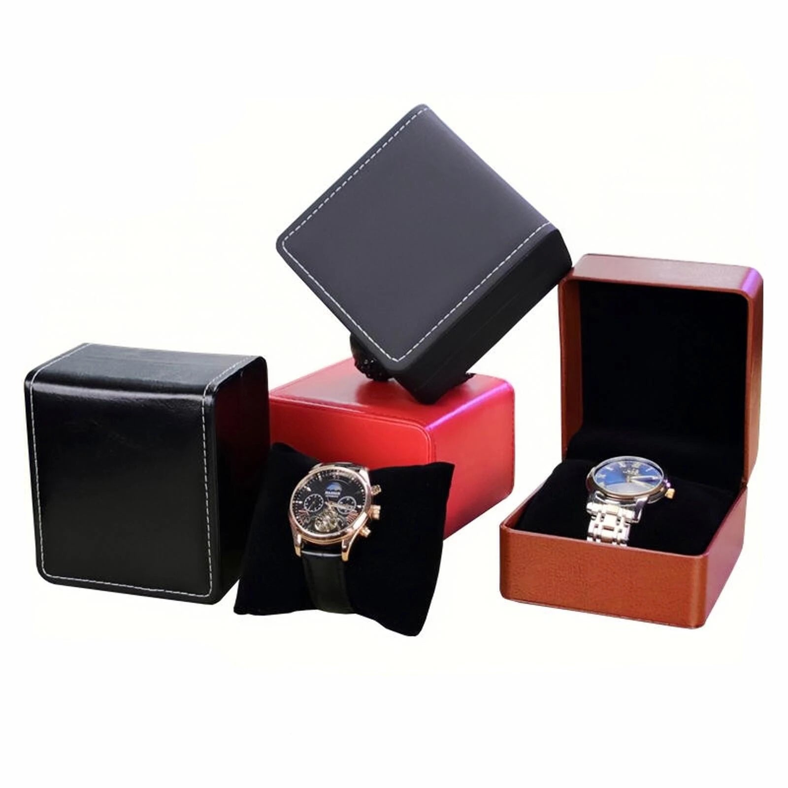 Luxury Pu Leather Watch Packaging Box Case Display Holder Black Bracelet Jewelry Storage Organizer For Woman Man Gift Wholesale
