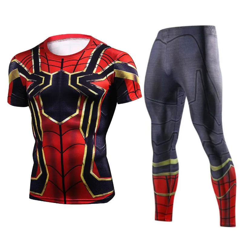 2Pcs Men's Compression Shirt and Sports Tights Set