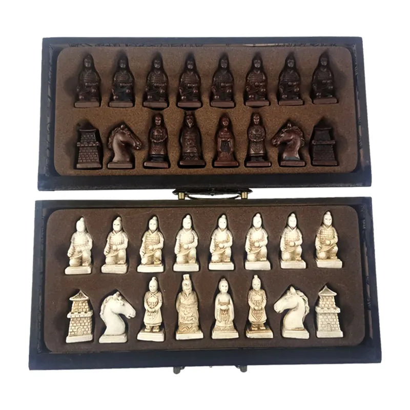 Classic Chinese Terracotta Warriors Retro Chess Wooden Chessboard Carving Teenager Adult Board Game Puzzle Birthday Gift
