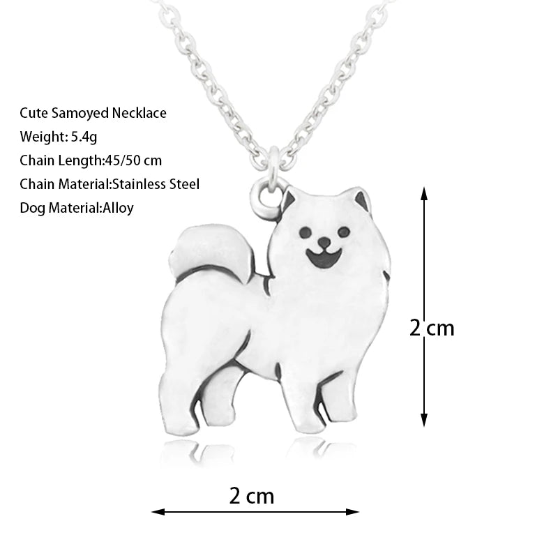 10 Vintage Samoyed & Alaskan Malamute Dog Pendant Necklaces with Stainless Steel Chain