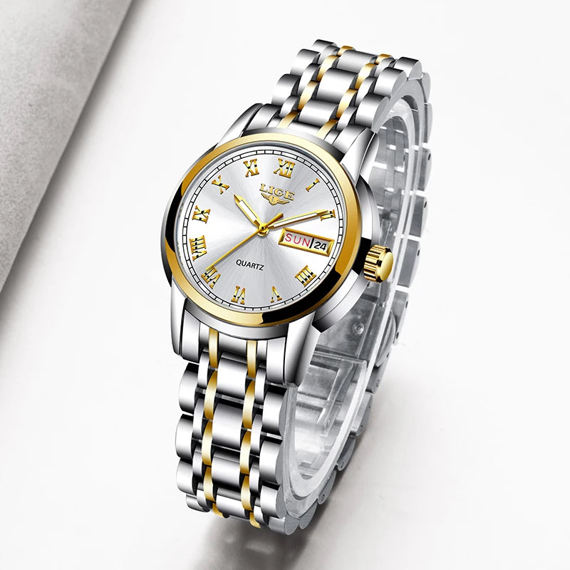LIGE Gold Women's Bracelet Watch IP68