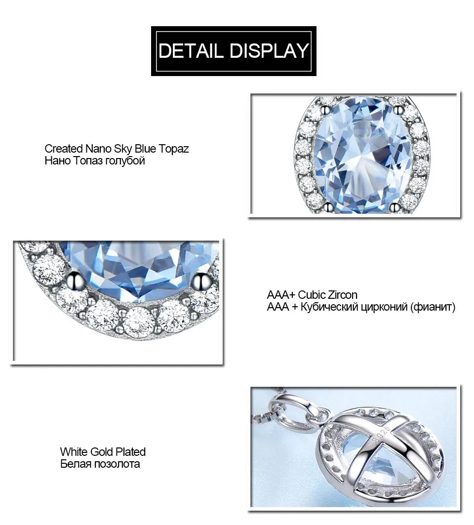 UMCHO Sky Blue Topaz Gemstone Pendants Necklaces for Women 925 Sterling Sliver Oval Romantic Wedding Gift Valentine's Jewelry