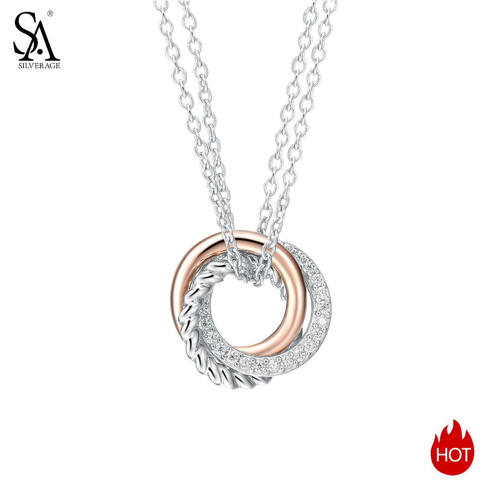 SA SILVERAGE 925 Sterling Silver Long Necklaces Pendants for Women Rose Gold Color Fine Jewelry 925 Silver Maxi Chokers Necklace