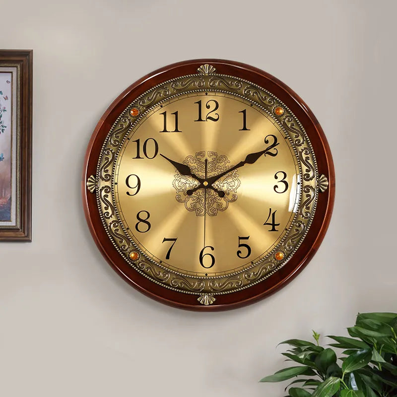 Luxury Wood Wall Clock Metal Retro Nordic American Style Gold Silent Wall Clocks Bedroom Shabby Chic Living Room Horloge Gift