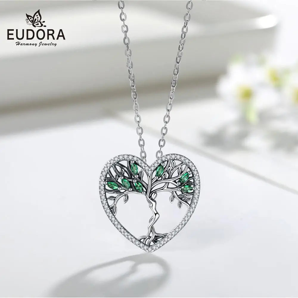 EUDORA 925 Silver Tree of Life Pendant Necklace D497