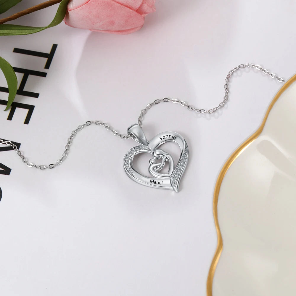 JewelOra 925 Silver Personalized Mother Baby Pendant Necklace