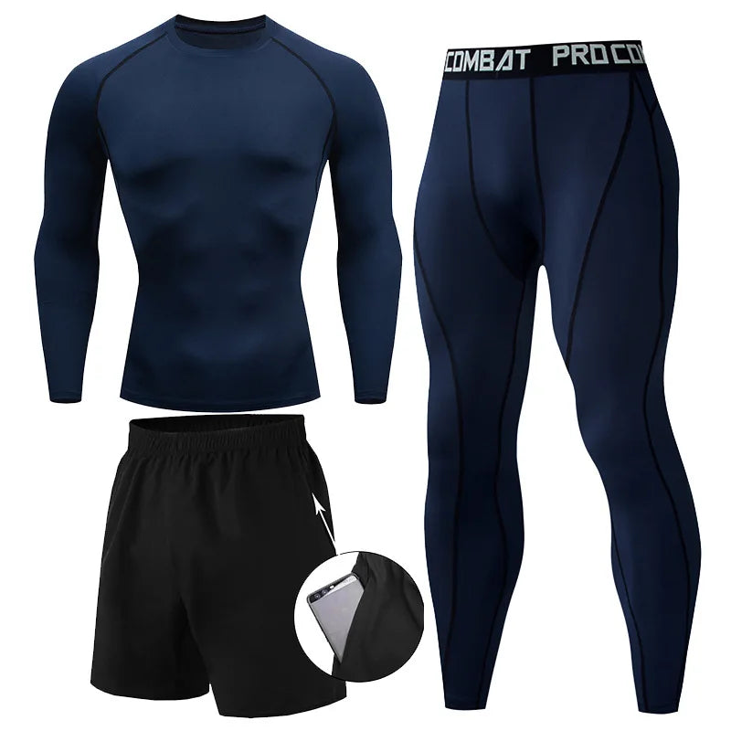 3 Pcs/Set Men's Tracksuit Gym Fitness Compression Sports Suit Clothes Boxing Jogging man Sport Wear Exercise Workout Tights sets