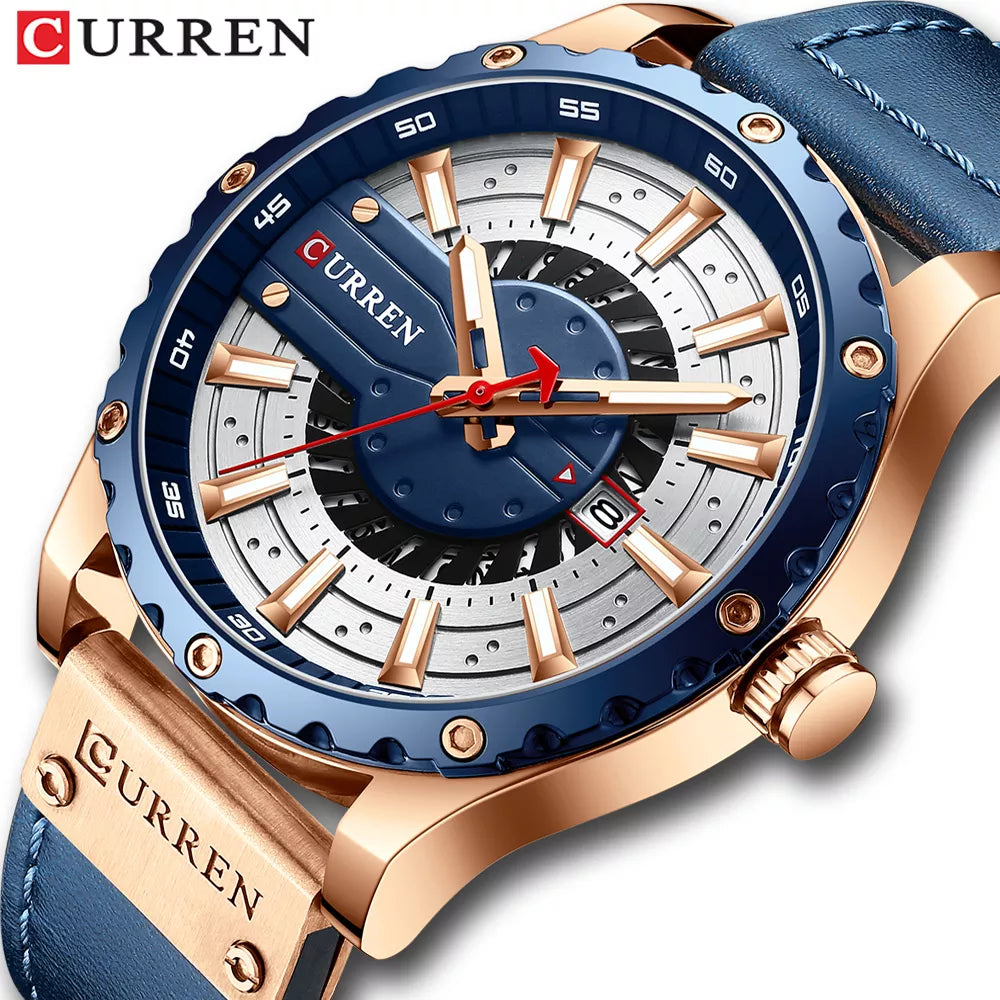 CURREN Men's Fashion Leather Quartz Watch with Luminous Hands - 8374