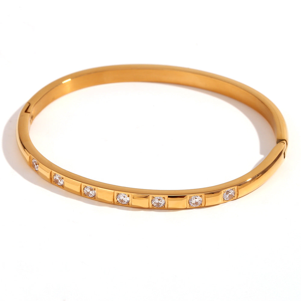 Stainless Steel 18K Gold Plated Zircon Buckle Bracelet