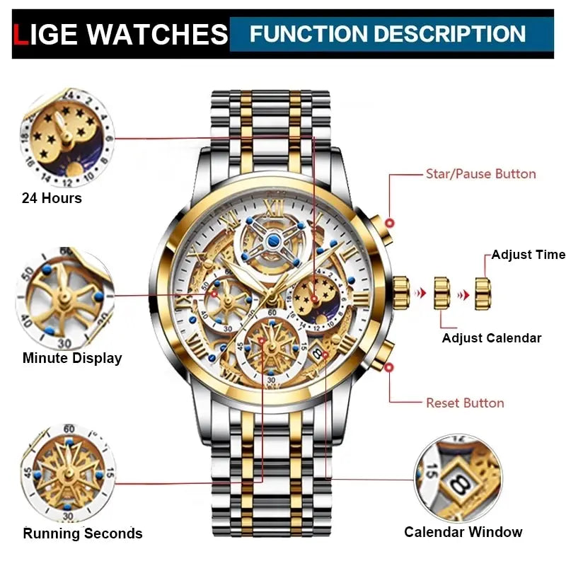 LIGE Men's Waterproof Chronograph Quartz Watch - LIGE 8973