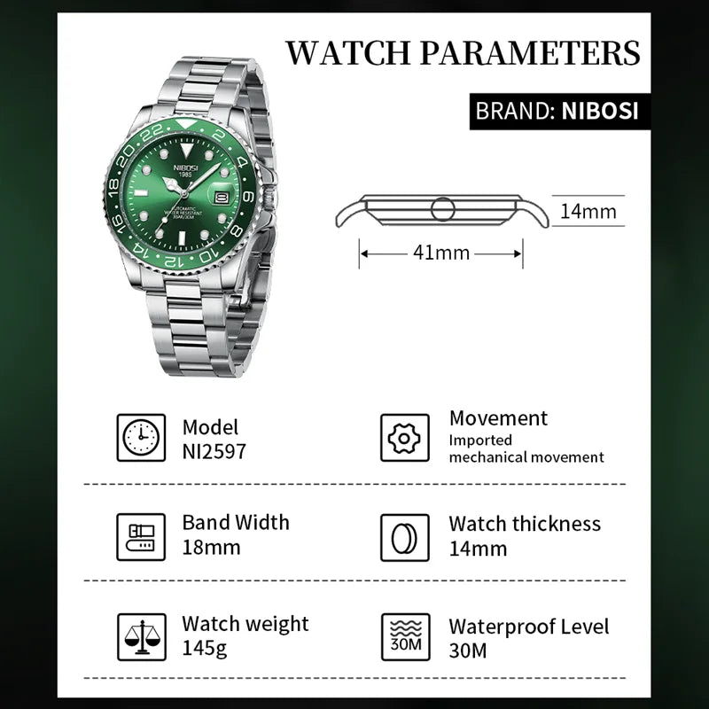 NIBOSI Men's Automatic Diver Mechanical Watch - 2597