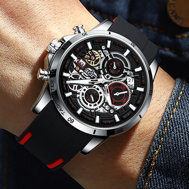 LIGE Men's Silicone Strap Sport Chronograph Watch - LG8977
