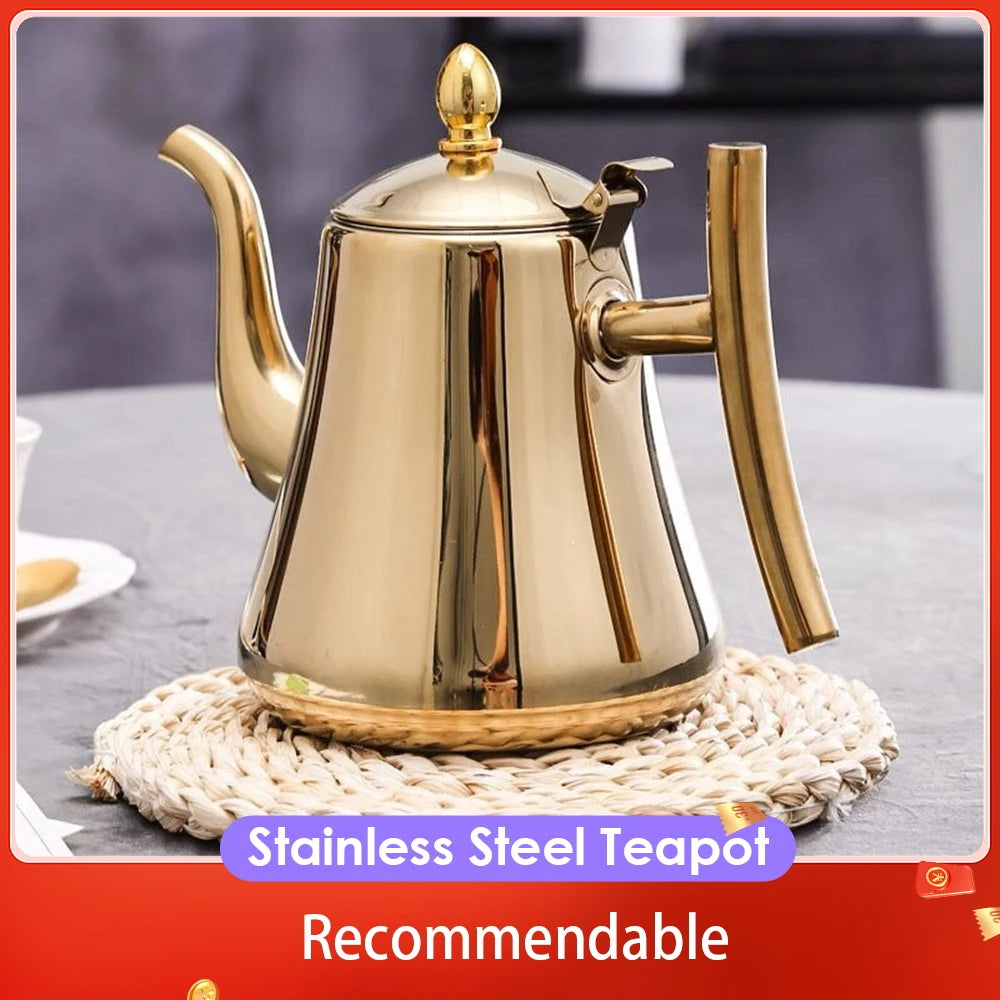 Stainless Steel Teapot,1.0L/1.5L/2.0L Tea Kettle with Removable Infuser for Loose Flower Tea Coffee Kettle for Stovetop Safe