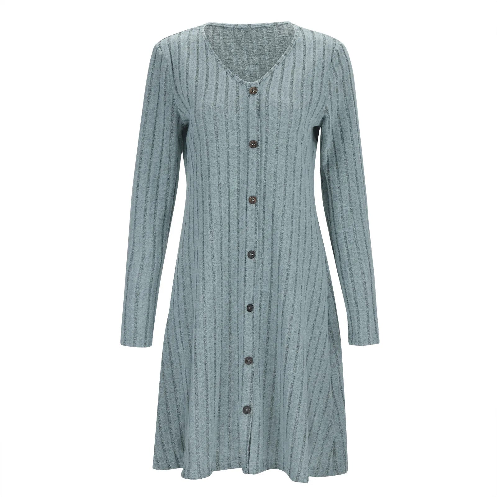 Elegant Vintage V-Neck Knitted Midi Dress