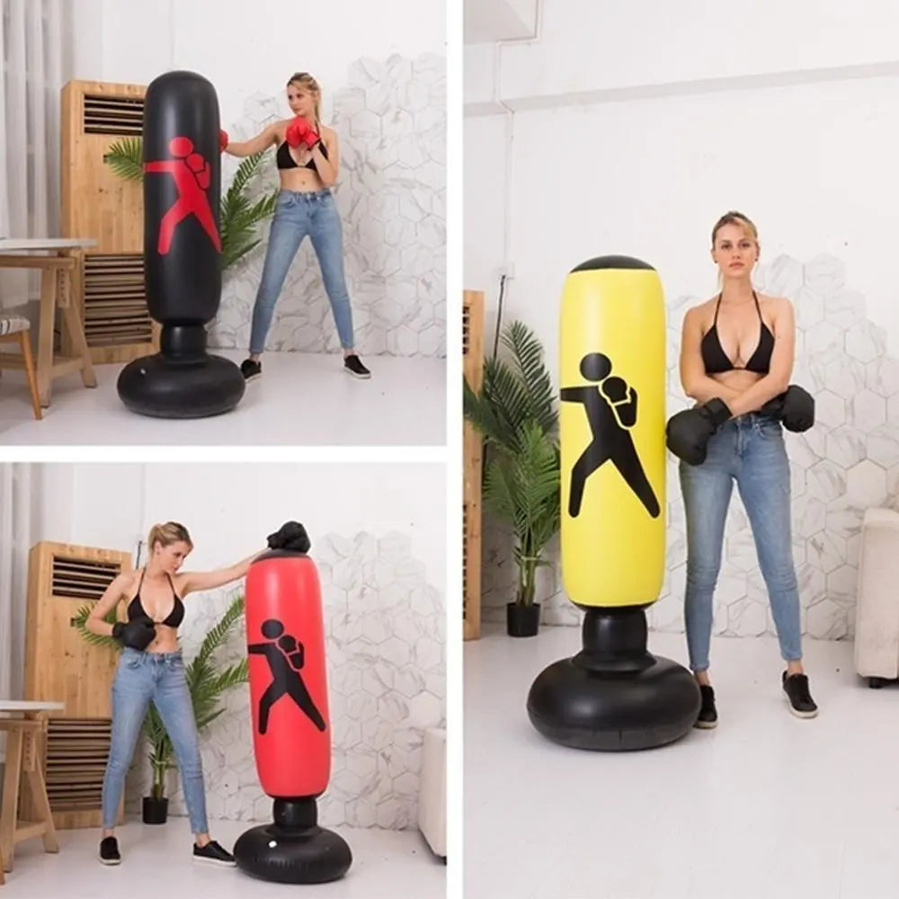 Inflatable Punching Bag for Kids Adults 160x65cm Boxing Training Sand Bag with Stand Punch Bag for Karate Training