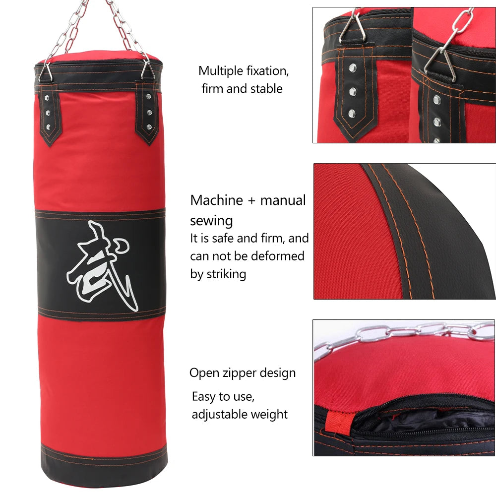 120cm 8PCS Set Professional Boxing Punching Bag Hanging Hook Kick 80CM Sandbag Gym Home Fitness Training Fight Karate Taekwondo