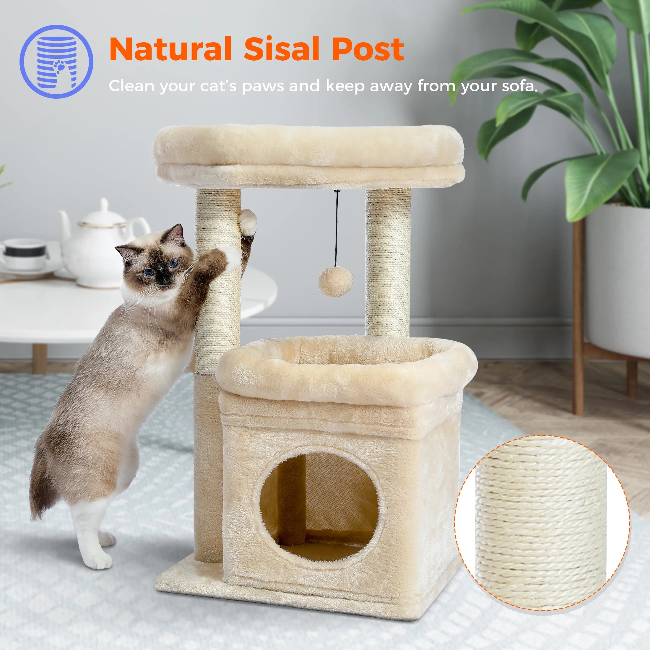 Small Cat Tree Tower Condo Toy with Scratching Post: