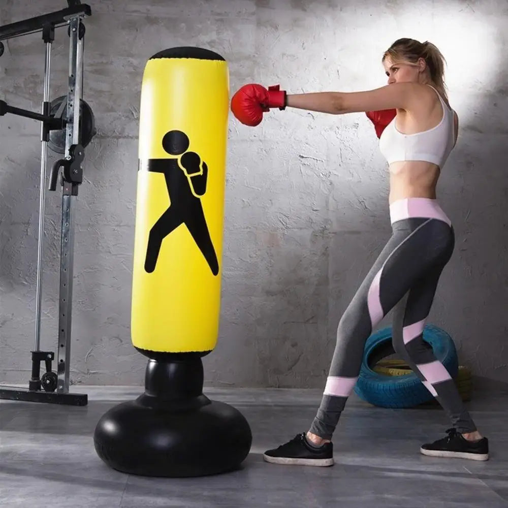 Inflatable Punching Bag for Kids Adults 160x65cm Boxing Training Sand Bag with Stand Punch Bag for Karate Training