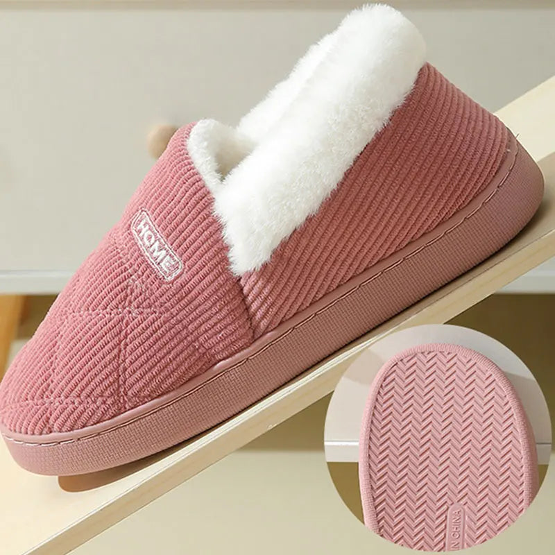 Comwarm New Women Slippers Winter Warm Plush Fur Antiskid Cloud Slippers Outdoor Breathable Thick Flat Sole Soft Home Slippers