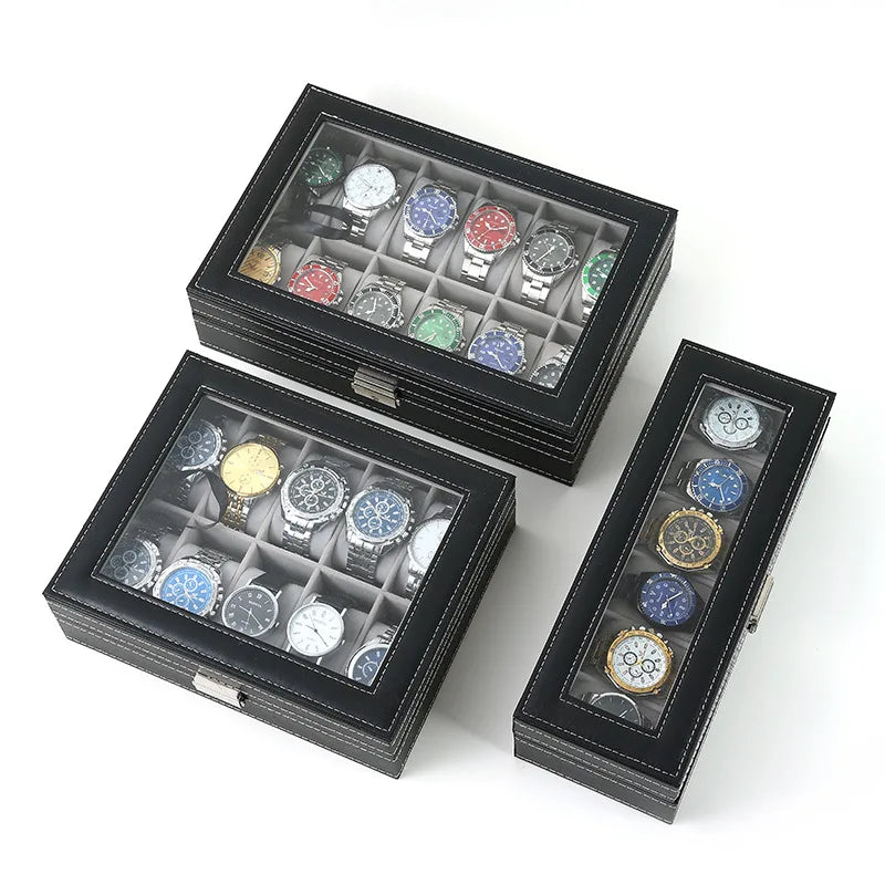 Gray Watch Case with Glass Lid, Removable Pillows, Organizer