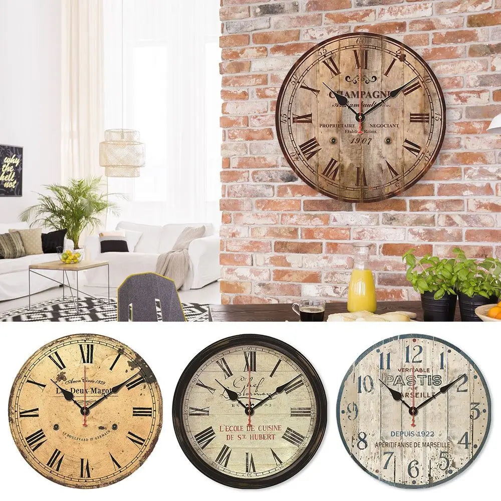 Vintage Style Clock Art Kitchen Minimalist Battery Powered Wall Clock Decorative Clocks Home Decor Hanging Watch