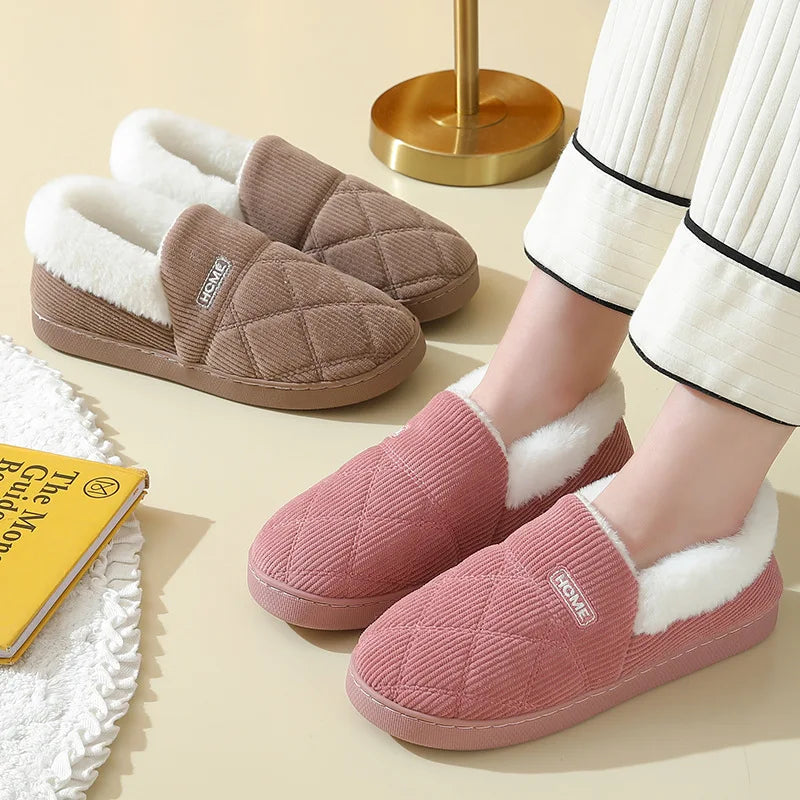 Comwarm New Women Slippers Winter Warm Plush Fur Antiskid Cloud Slippers Outdoor Breathable Thick Flat Sole Soft Home Slippers