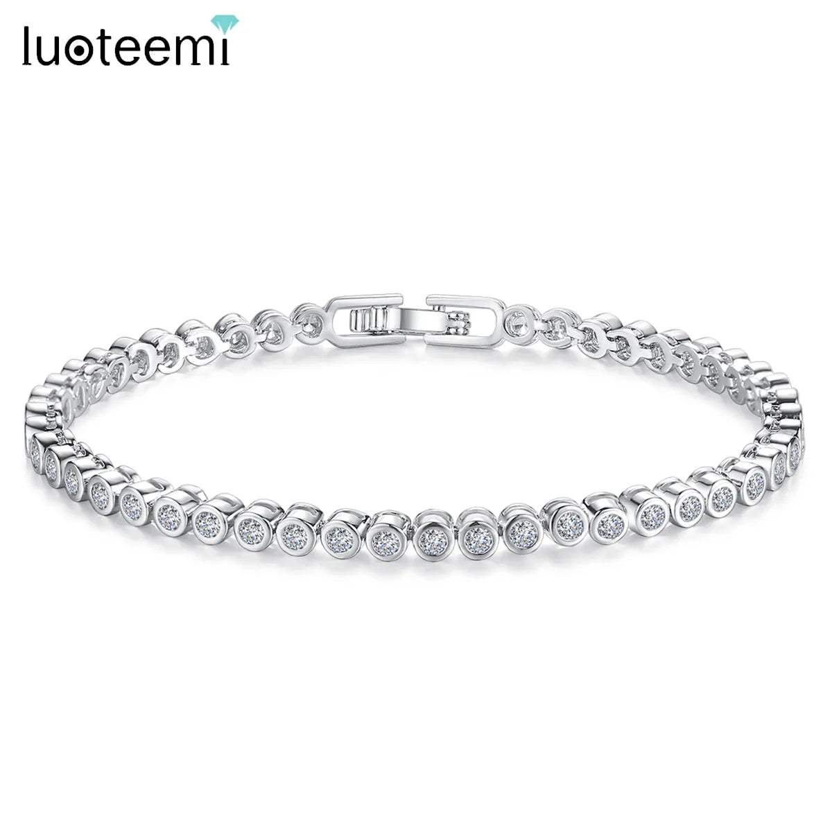 LUOTEEMI Brand Tennis Bracelet with Round Clear CZ Beads for Women and Men