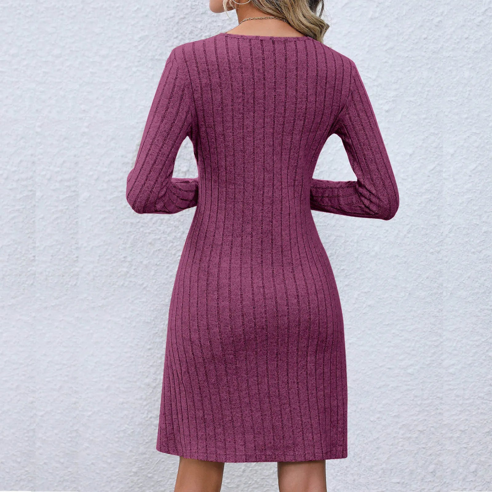 Elegant Vintage V-Neck Knitted Midi Dress