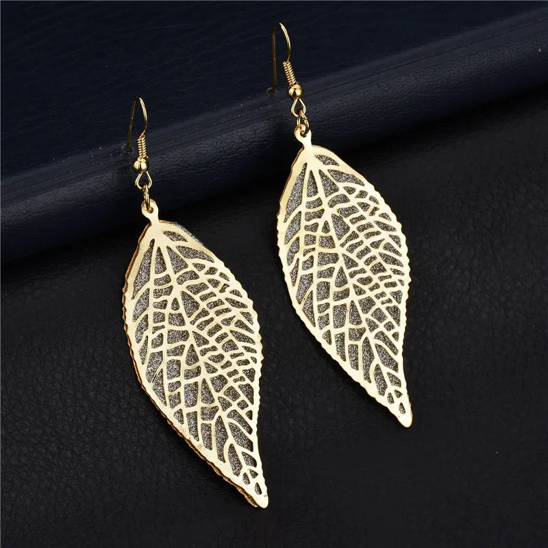Baroque Vintage Leaf Tassel Drop Earrings, Gold