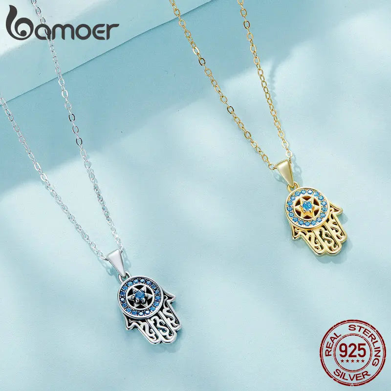 BAMOER 925 Silver Hamsa Pendant Necklace