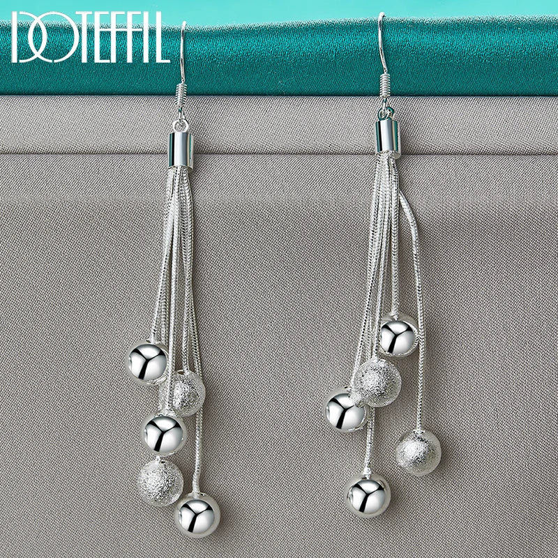 DOTEFFIL 925 Silver Snake Chain Bead Drop Earrings