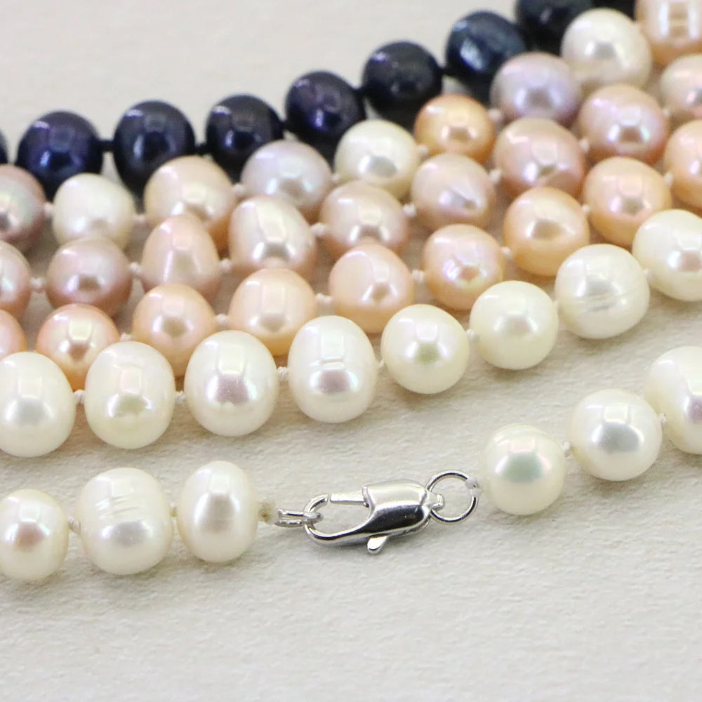 Pearl Necklaces for Women 8-9mm Natural Freshwater White Pearl Necklace Earring Bracelet Sets Wedding Jewelry Birth Gift