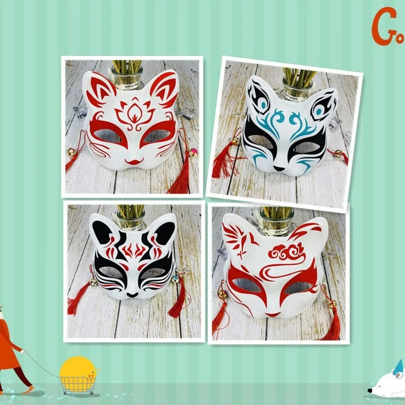 Hand-painted Cat Fox Mask Masquerade Halloween Festival Cosplay Prop Japanese Mask Half Face Anime Demon Slayer