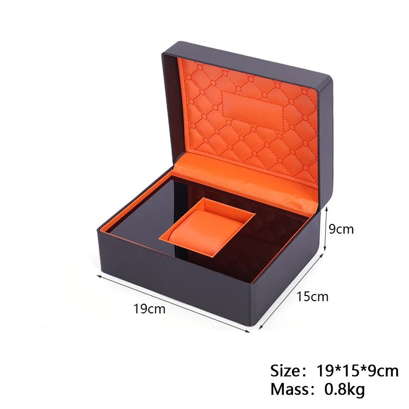 PU Leather Watch Packaging Case with Brushed Metal Effect