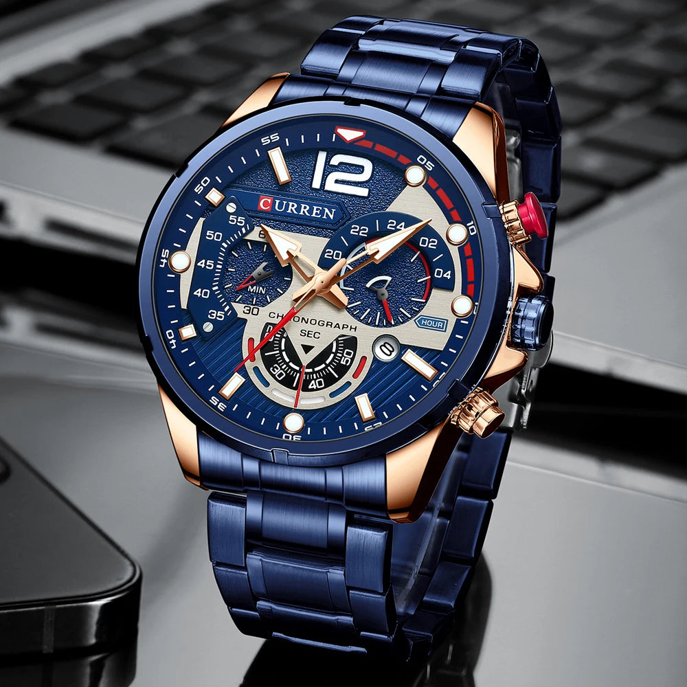 CURREN Men's Sport Chronograph Quartz Watch with Luminous Dial - 8395
