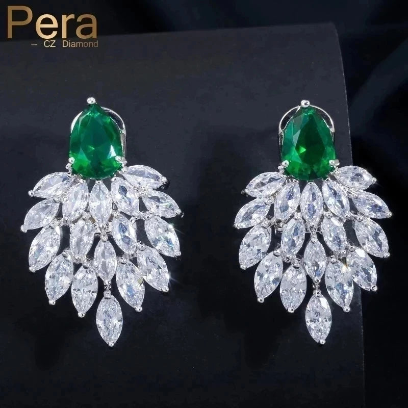 Pera High Quality Handmade Vintage Women Party Jewerly Bohemian Style Big Green Stone Drop Earrings With Cubic Zirconia E053
