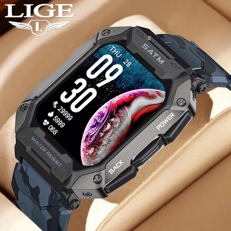 LIGE Men's Bluetooth Smartwatch: Full Touch Screen, 5ATM Waterproof