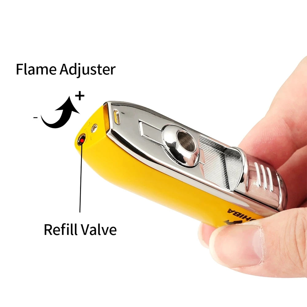 Metal Windproof Pocket Cigar Lighter 3 Jet Blue Flame Torch Lighters For Cigar With Punch Drill Cigar Cutter