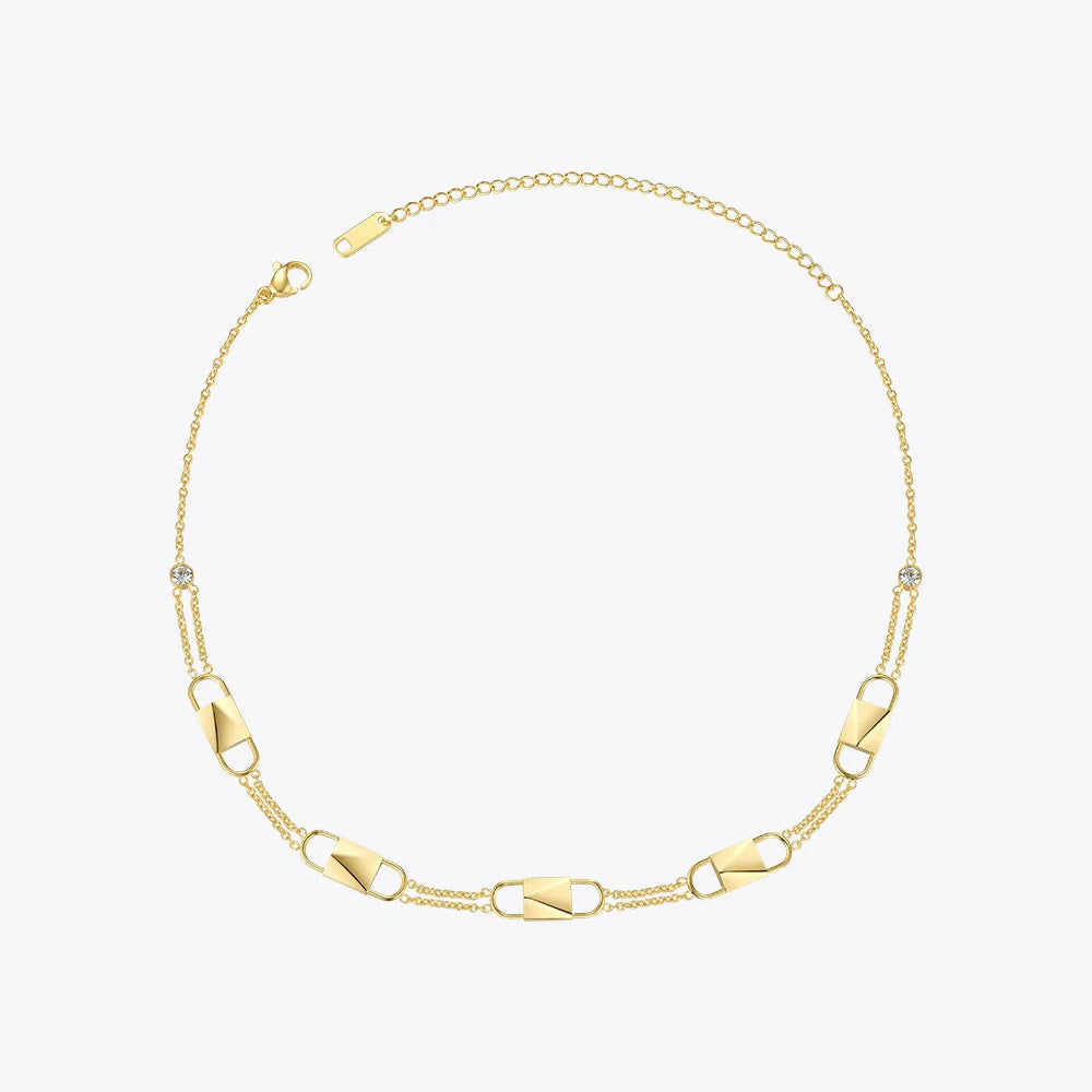 ENFASHION Lock Crystal Choker Necklace, Gold Stainless Steel P193037